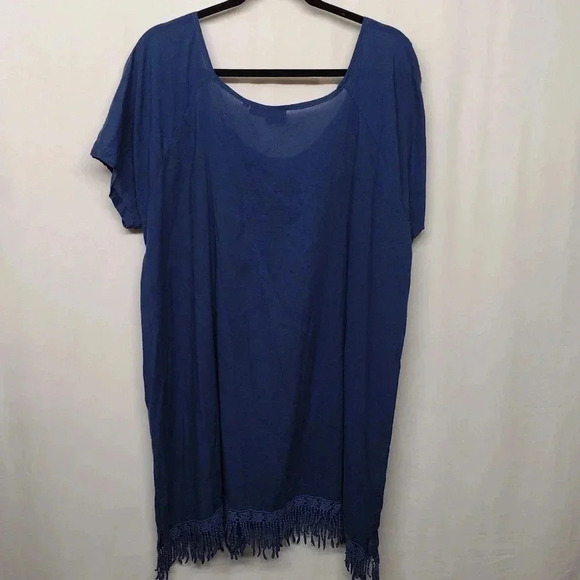 Anandas Boho Embroidered Tunic Top Navy Blue Fringe Hem Festival Style - Picture 7 of 7